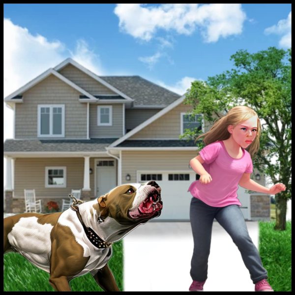 A Girl Is Running From A Pit Bull.