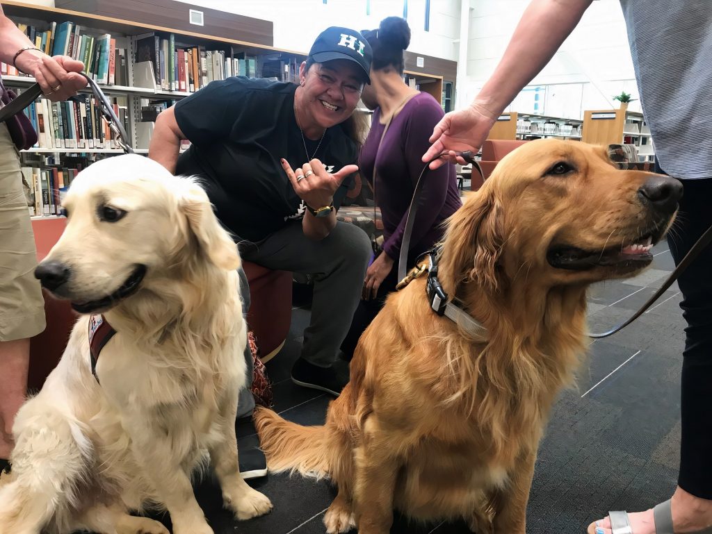 A Woman Appears In The Spscc Library With Two Golden Retrievers